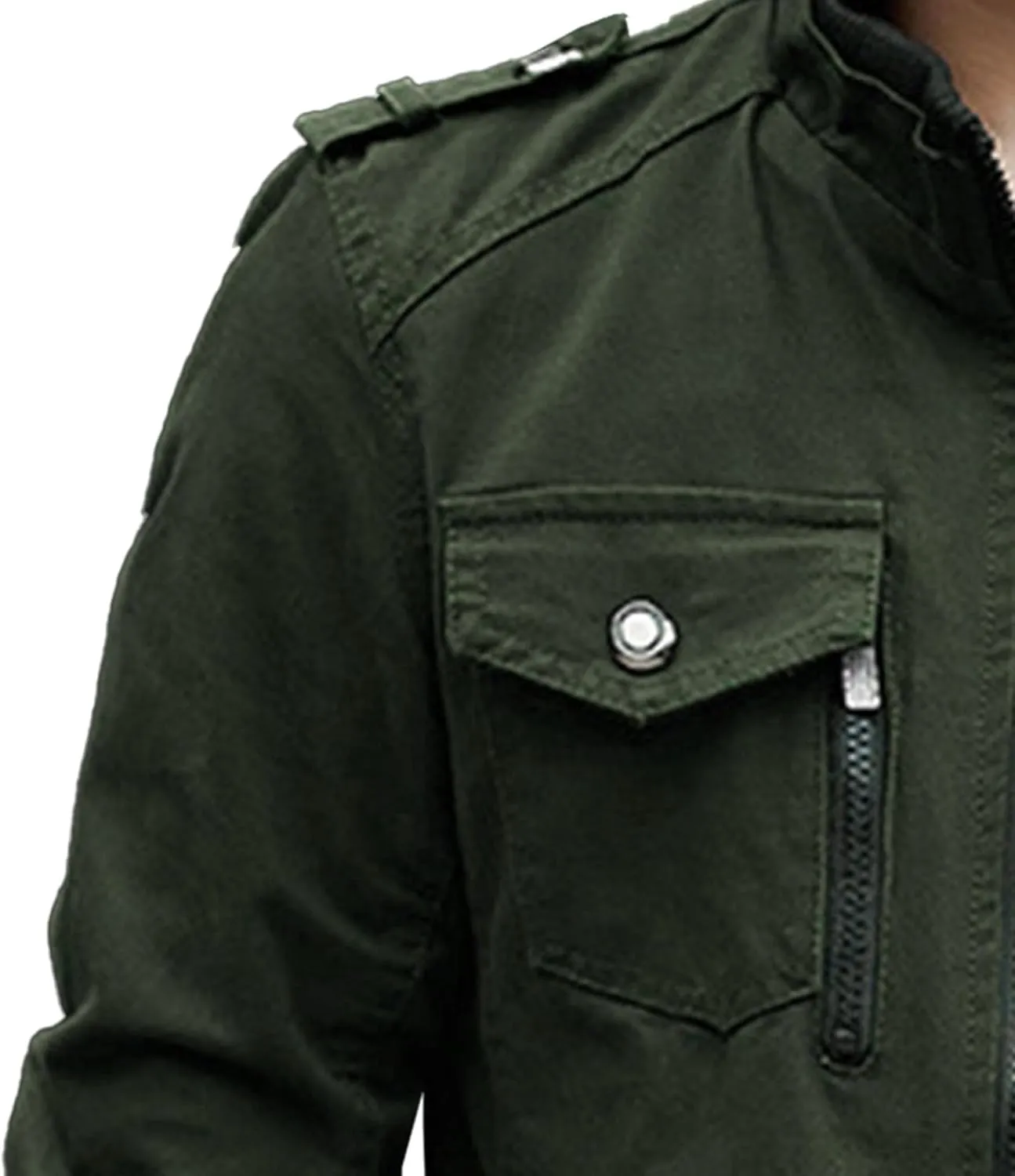 JEKE-DG Men's Stand Collar Fashion Denim Jacket Military Slim Fit Jean Jacket Full Zip Casual Multipocket Jean Coat