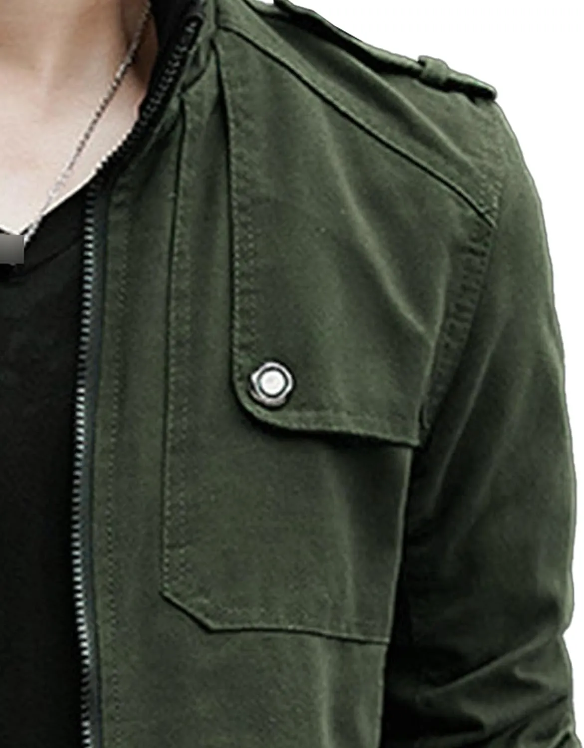 JEKE-DG Men's Stand Collar Fashion Denim Jacket Military Slim Fit Jean Jacket Full Zip Casual Multipocket Jean Coat