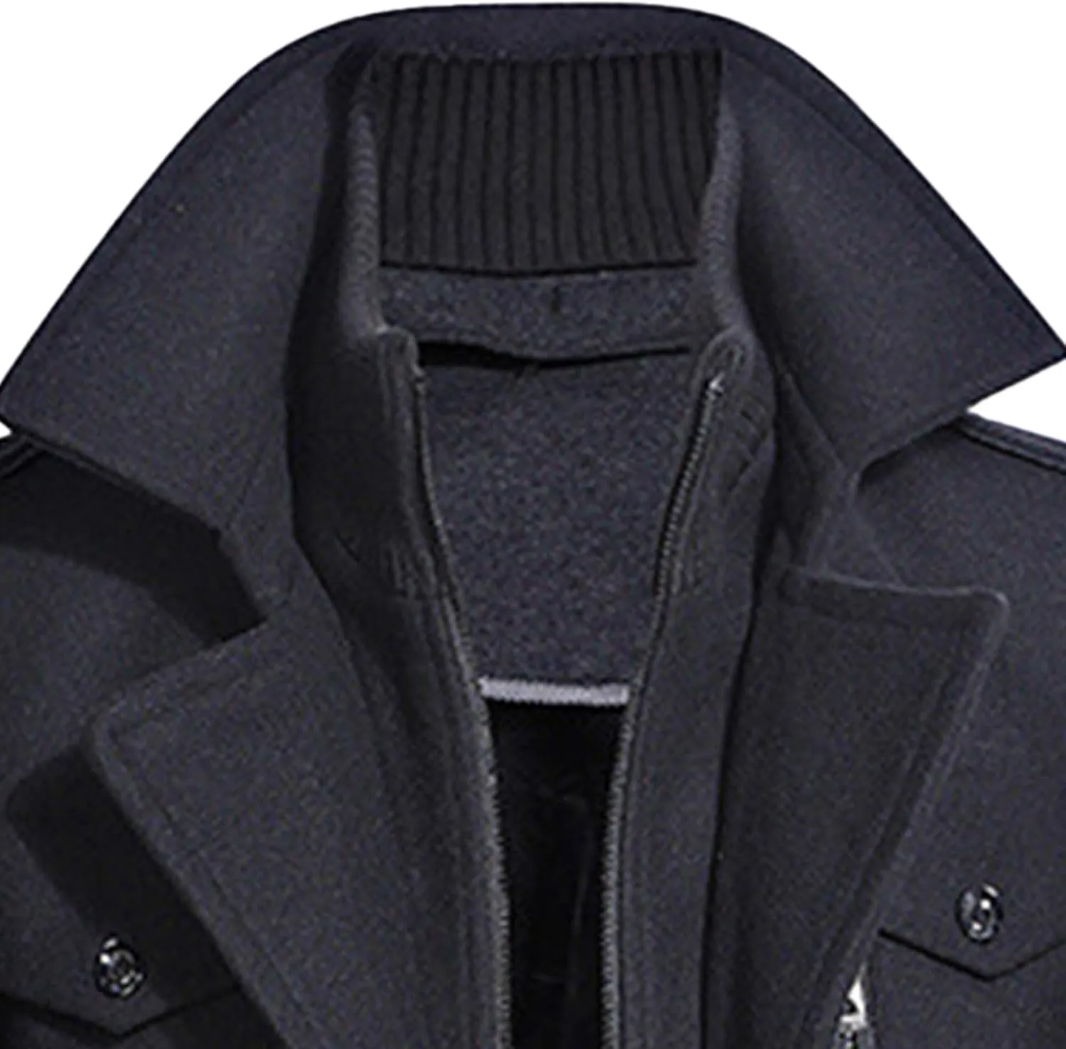 JEKE-DG Men's Winter Warm Wool Coats Slim Fit Single Breasted Trench Jacket Windproof Classic Overcoat Zipper Coat