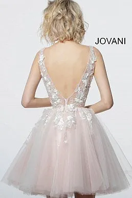 Jovani 63987 Floral Appliqués Homecoming Dress Prom Dress Tulle Floral Cocktail Gown