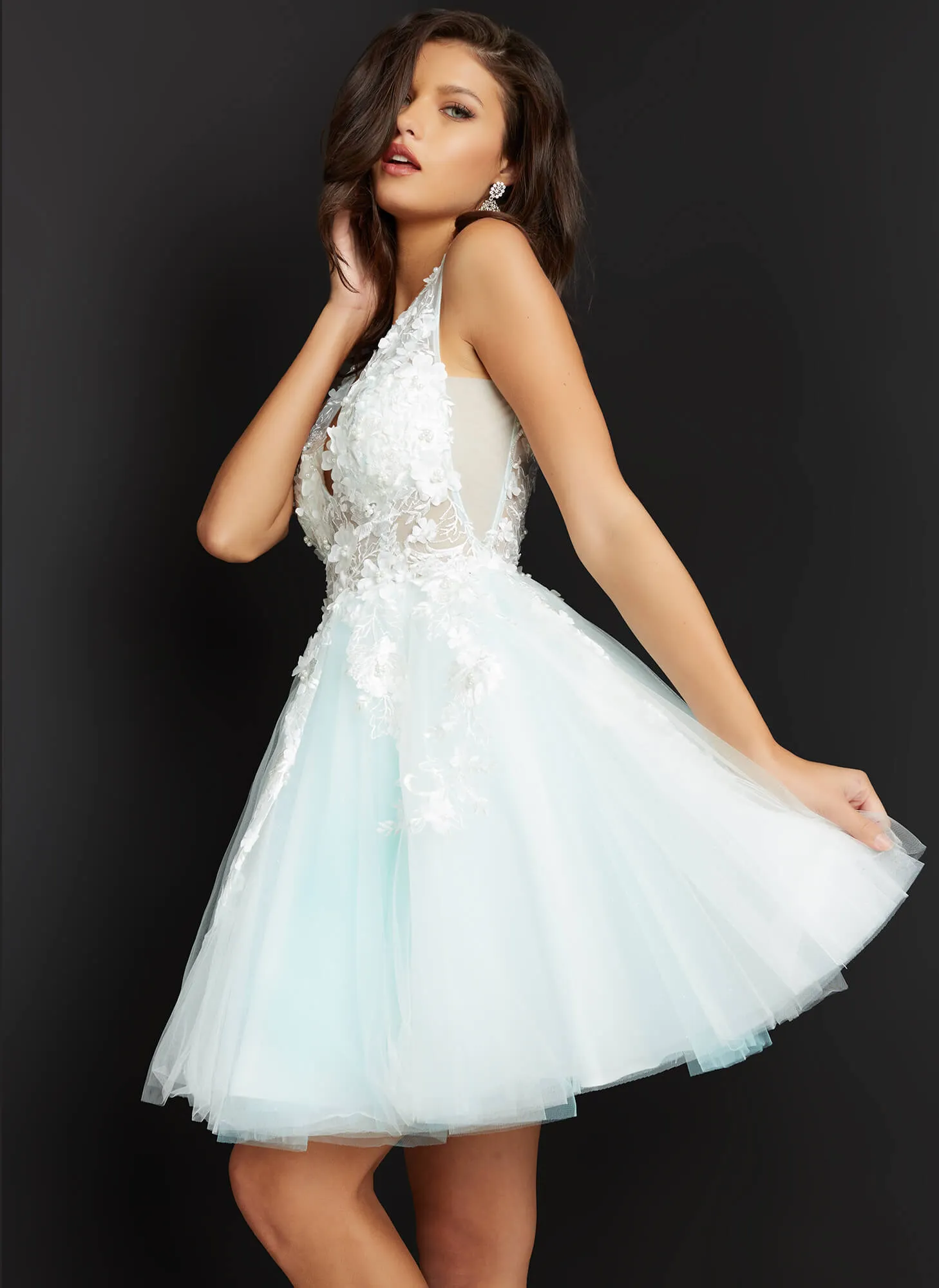 Jovani 63987 Floral Appliqués Homecoming Dress Prom Dress Tulle Floral Cocktail Gown