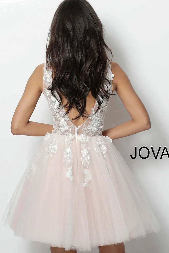 Jovani 63987 Floral Appliqués Homecoming Dress Prom Dress Tulle Floral Cocktail Gown