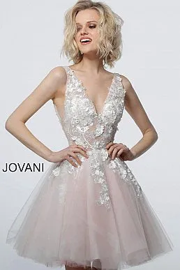 Jovani 63987 Floral Appliqués Homecoming Dress Prom Dress Tulle Floral Cocktail Gown