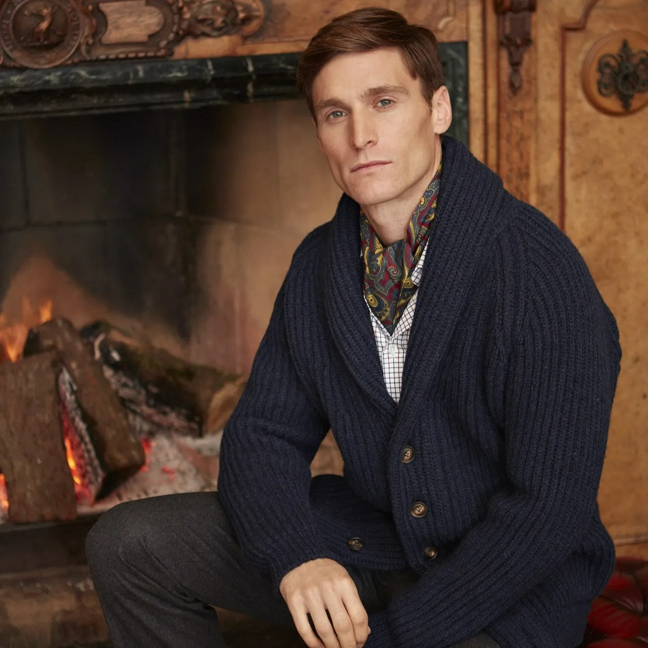 Kelso Navy Ribbed Shawl Cardigan