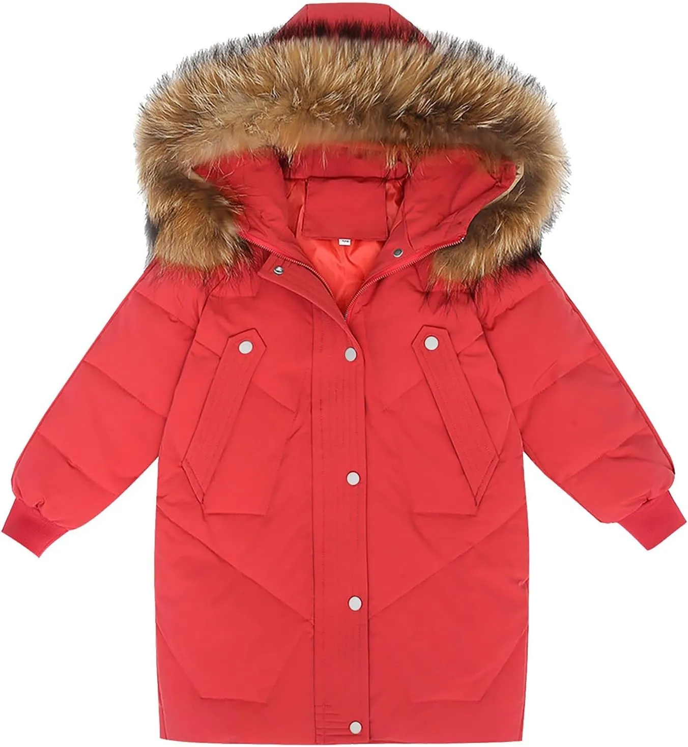 Kids Winter Coat Boys Girls Warm Down Puffer Jacket with Furry Hood Clothes Parka Padded Jacket (Red, 11-12 Years)