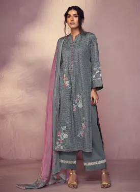 Kimora Grey Cotton Satin Unstitched Suit Dress Material for Women