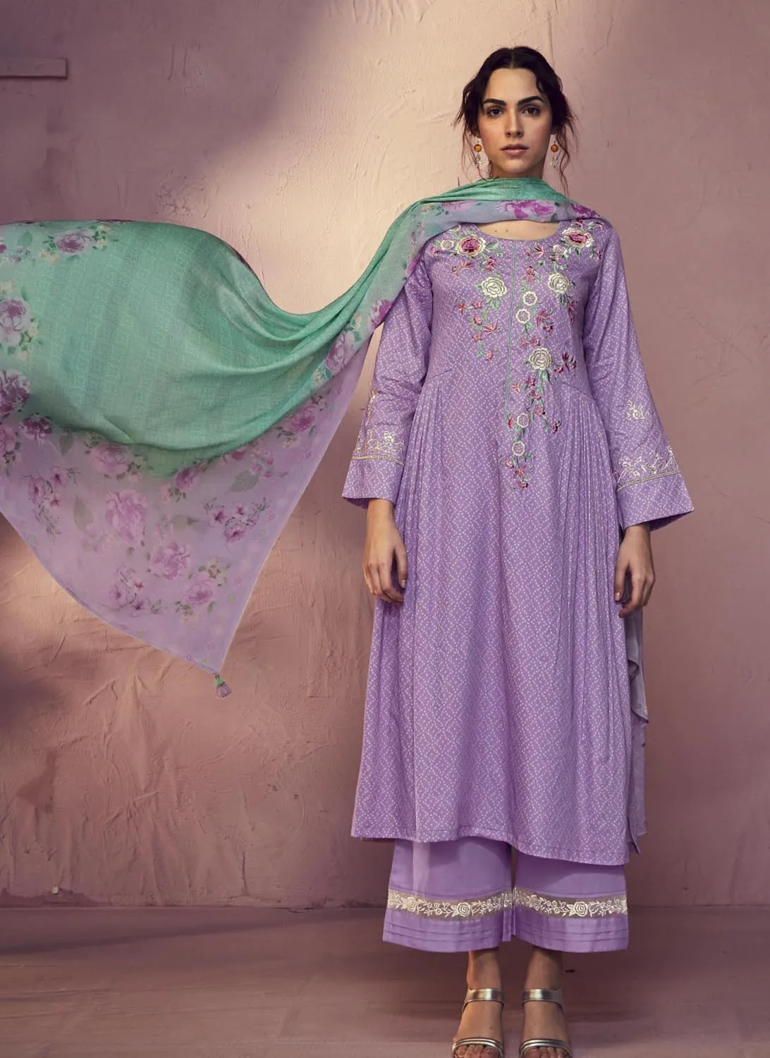 Kimora Purple Cotton Satin Unstitched Suit Dress Material for Women