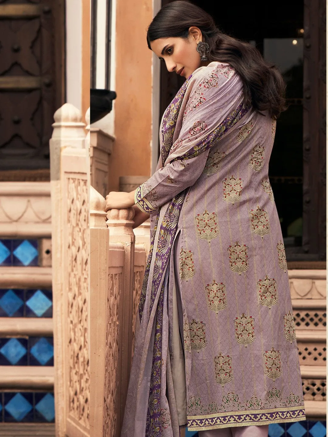 Lawn Cotton Purple Unstitched Suit Material with Embroidery