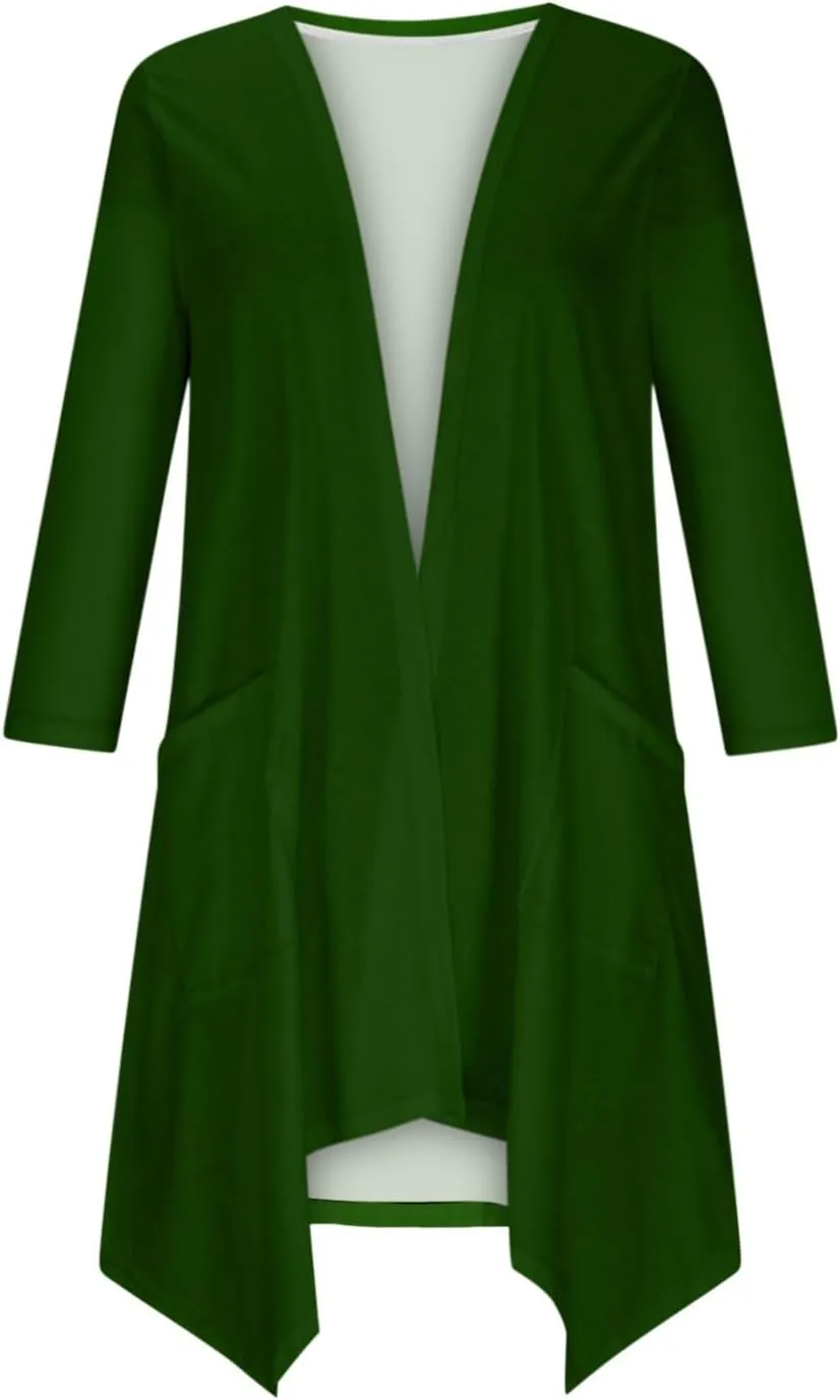 Lightweight Cardigans for Women Plus Size Long Sleeve Open Front Solid Color Cover Ups Irregular Hem Draped Dusters