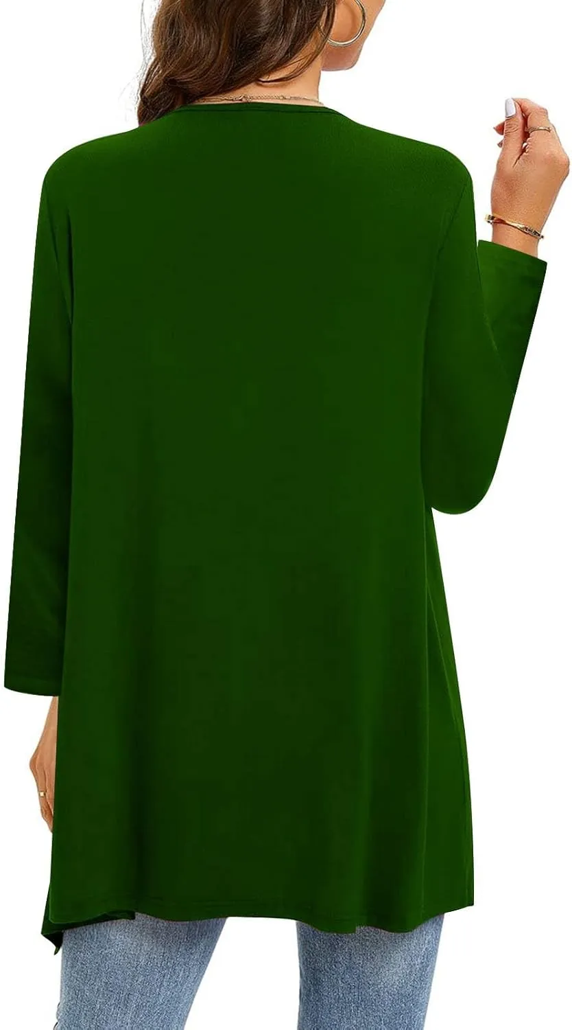 Lightweight Cardigans for Women Plus Size Long Sleeve Open Front Solid Color Cover Ups Irregular Hem Draped Dusters