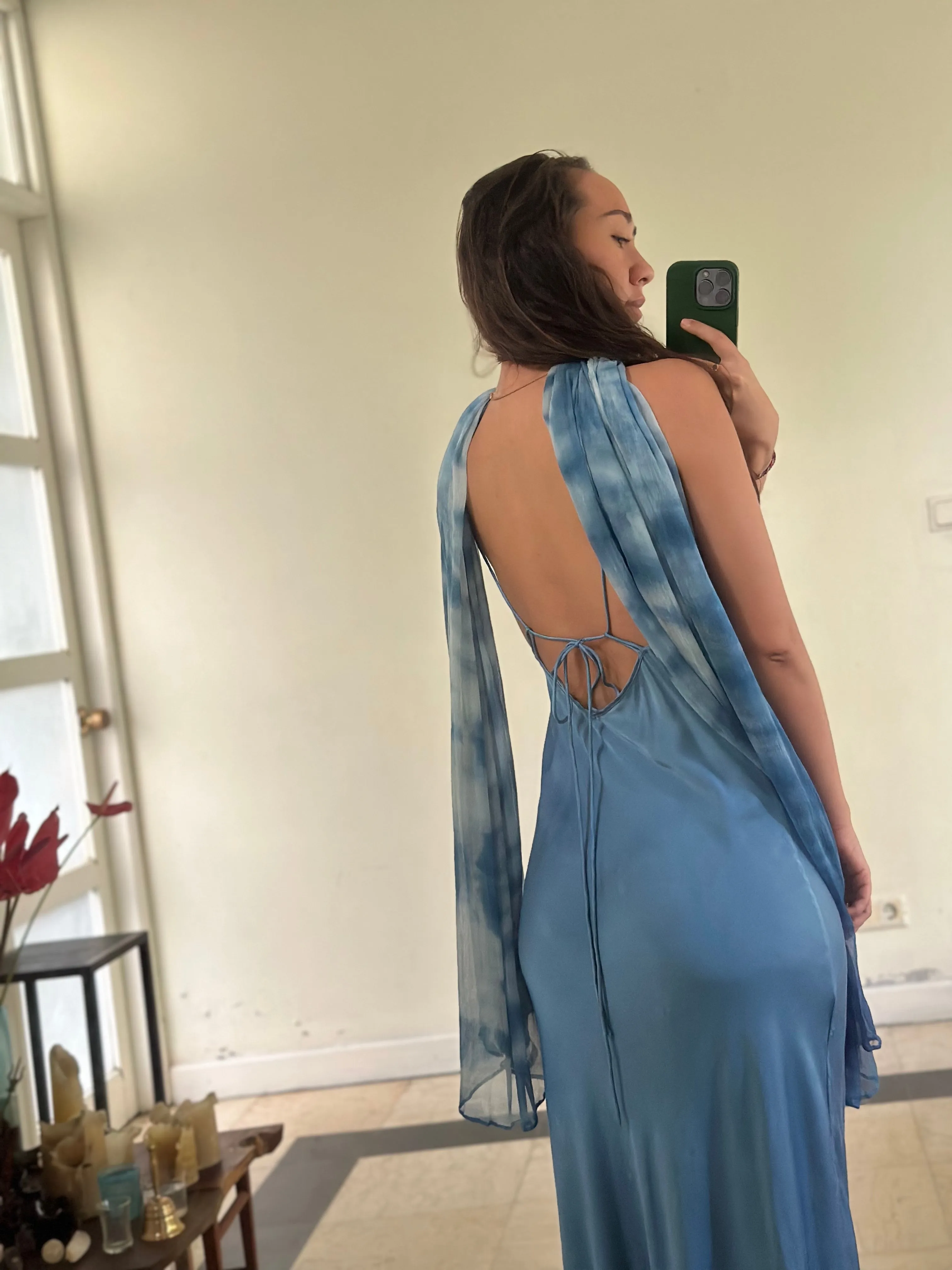 Lily Silk Dress - Aquamarine Indigo