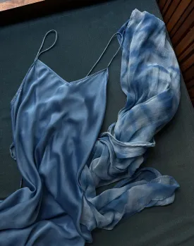 Lily Silk Dress - Aquamarine Indigo