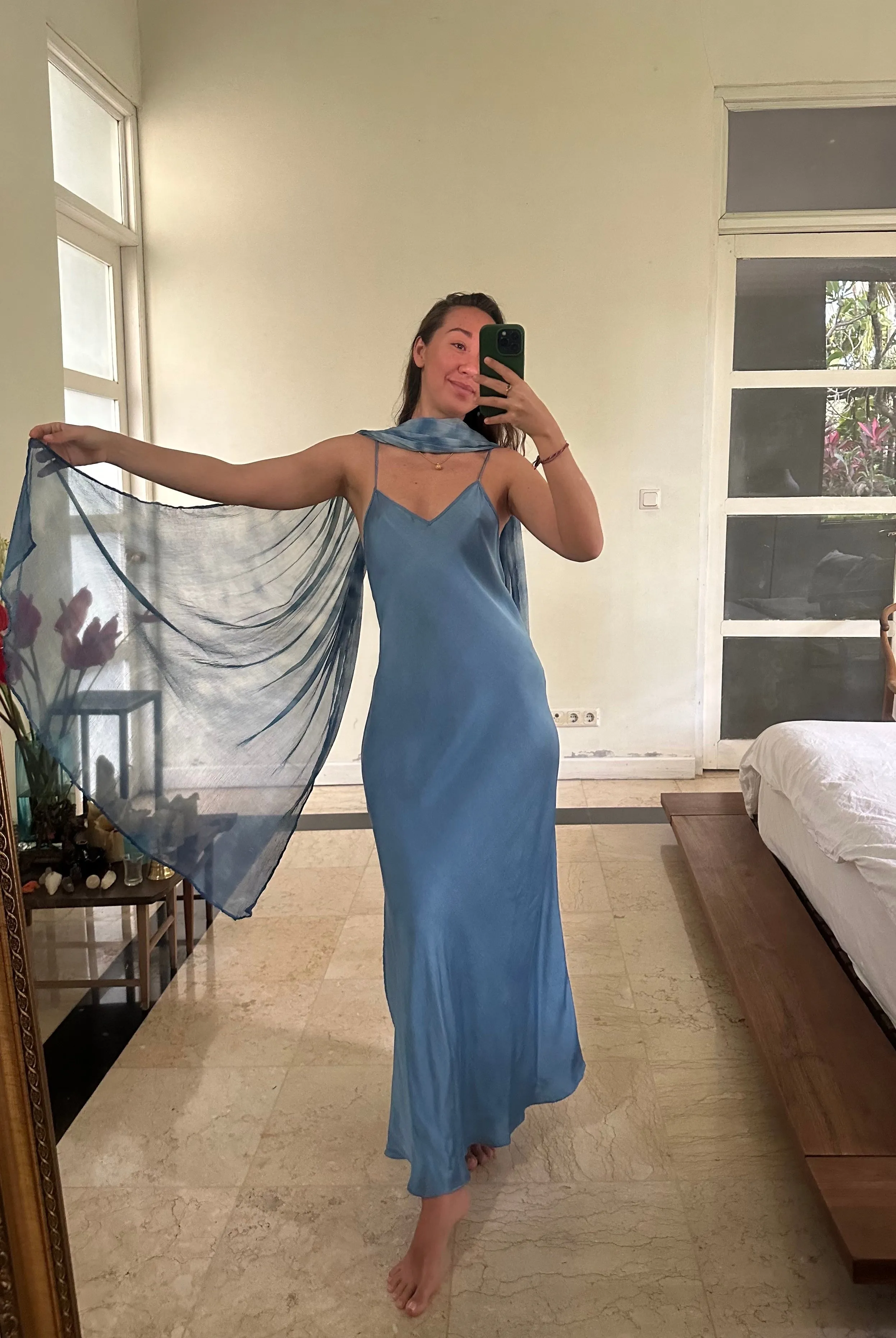 Lily Silk Dress - Aquamarine Indigo
