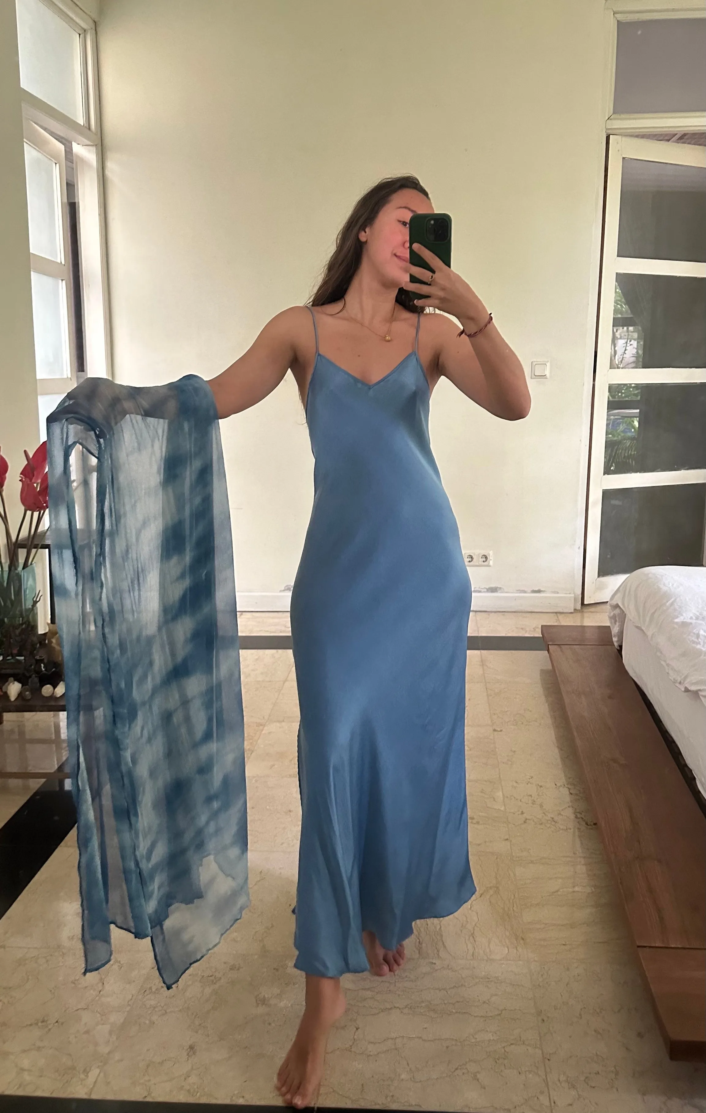 Lily Silk Dress - Aquamarine Indigo