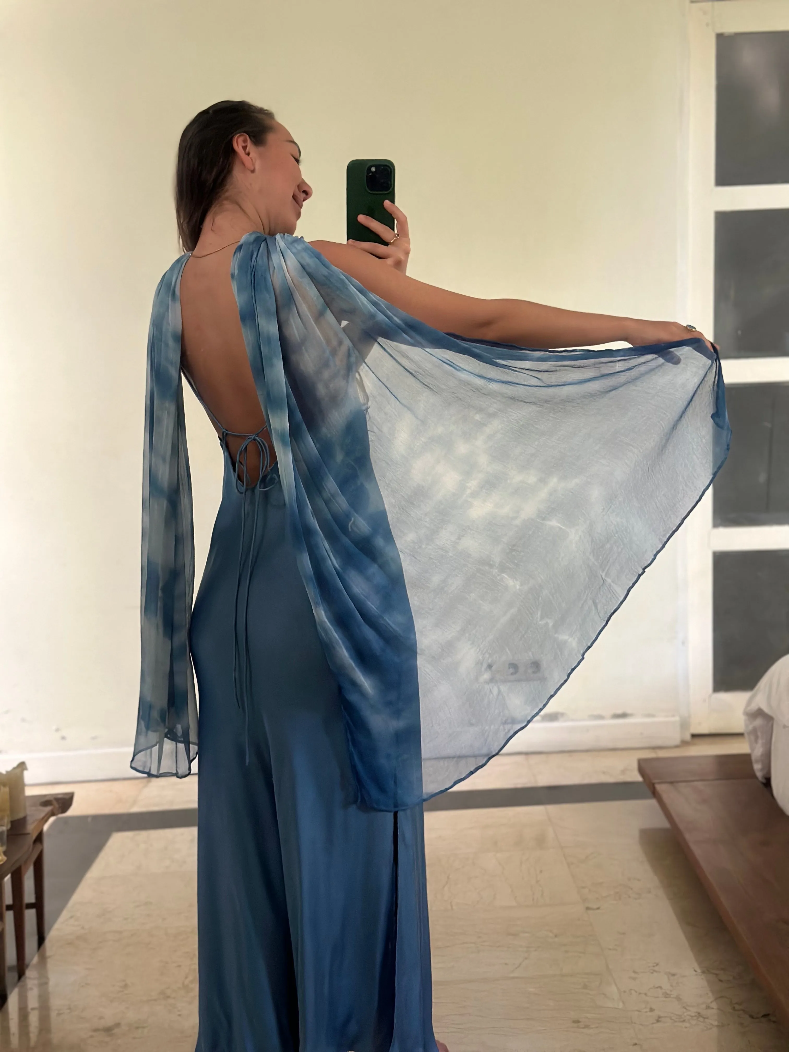 Lily Silk Dress - Aquamarine Indigo