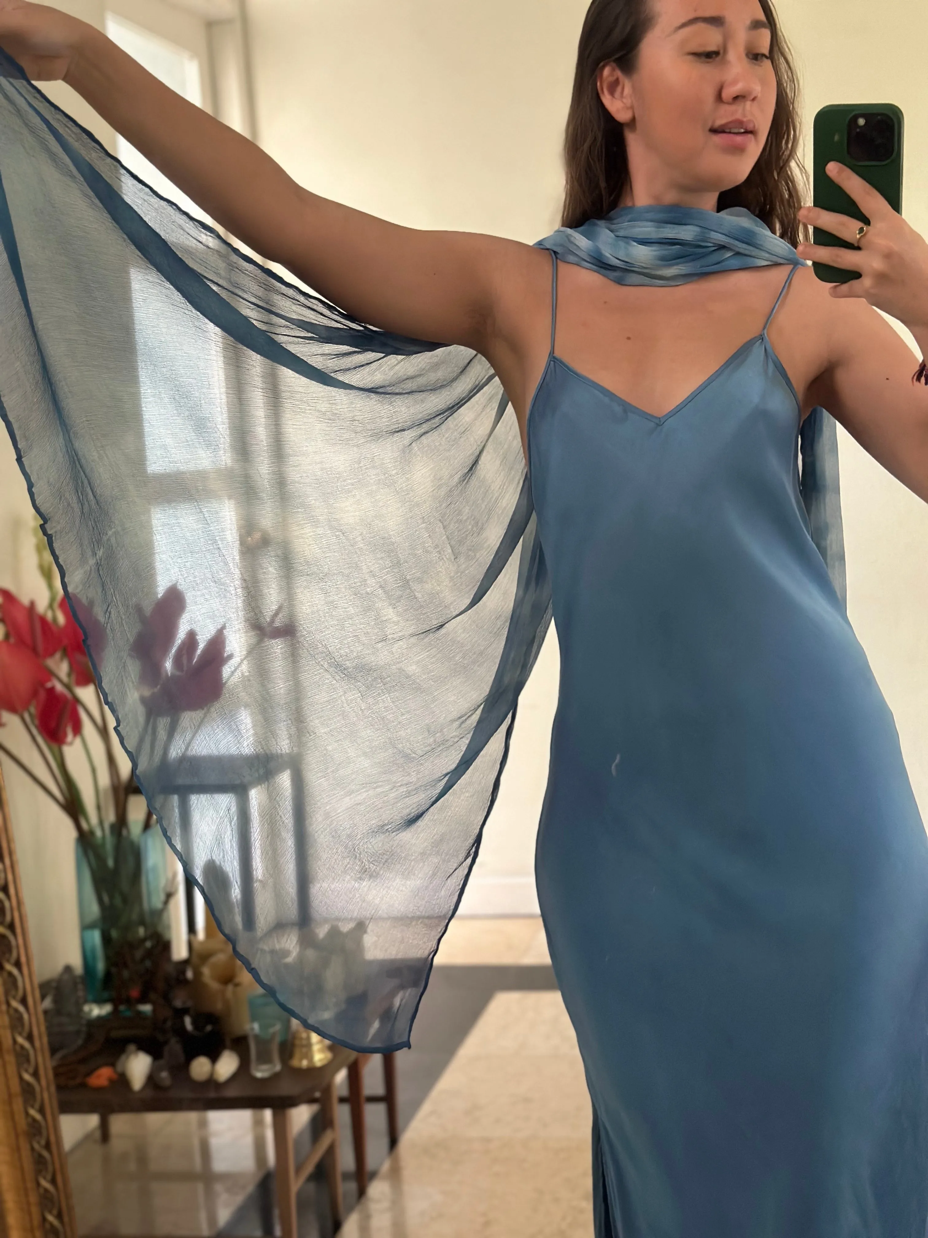 Lily Silk Dress - Aquamarine Indigo