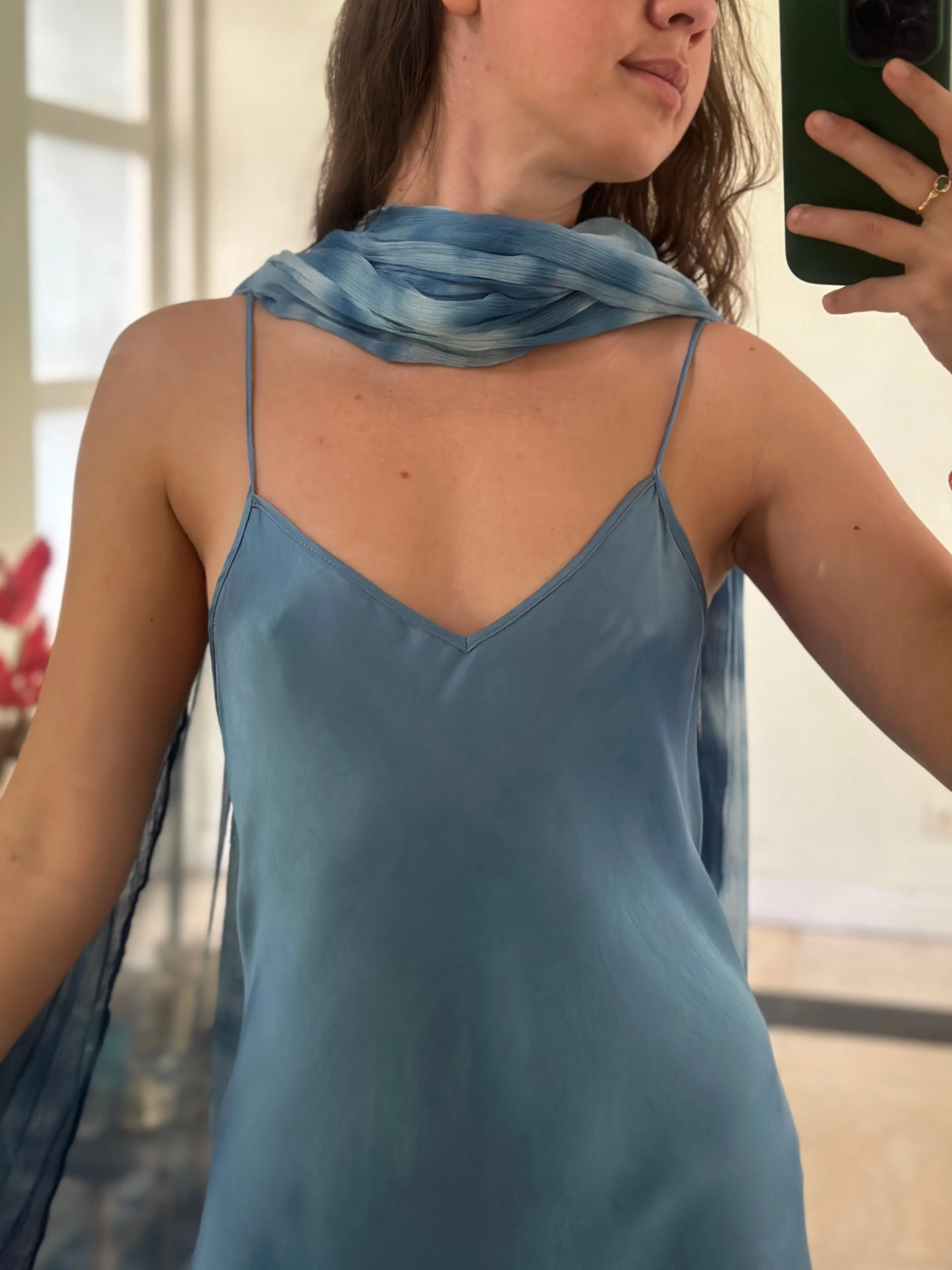 Lily Silk Dress - Aquamarine Indigo