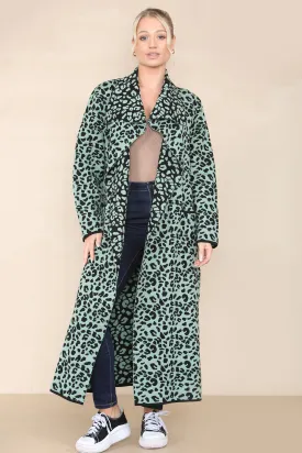 Long Knitted Leopard Pattern Cardigan