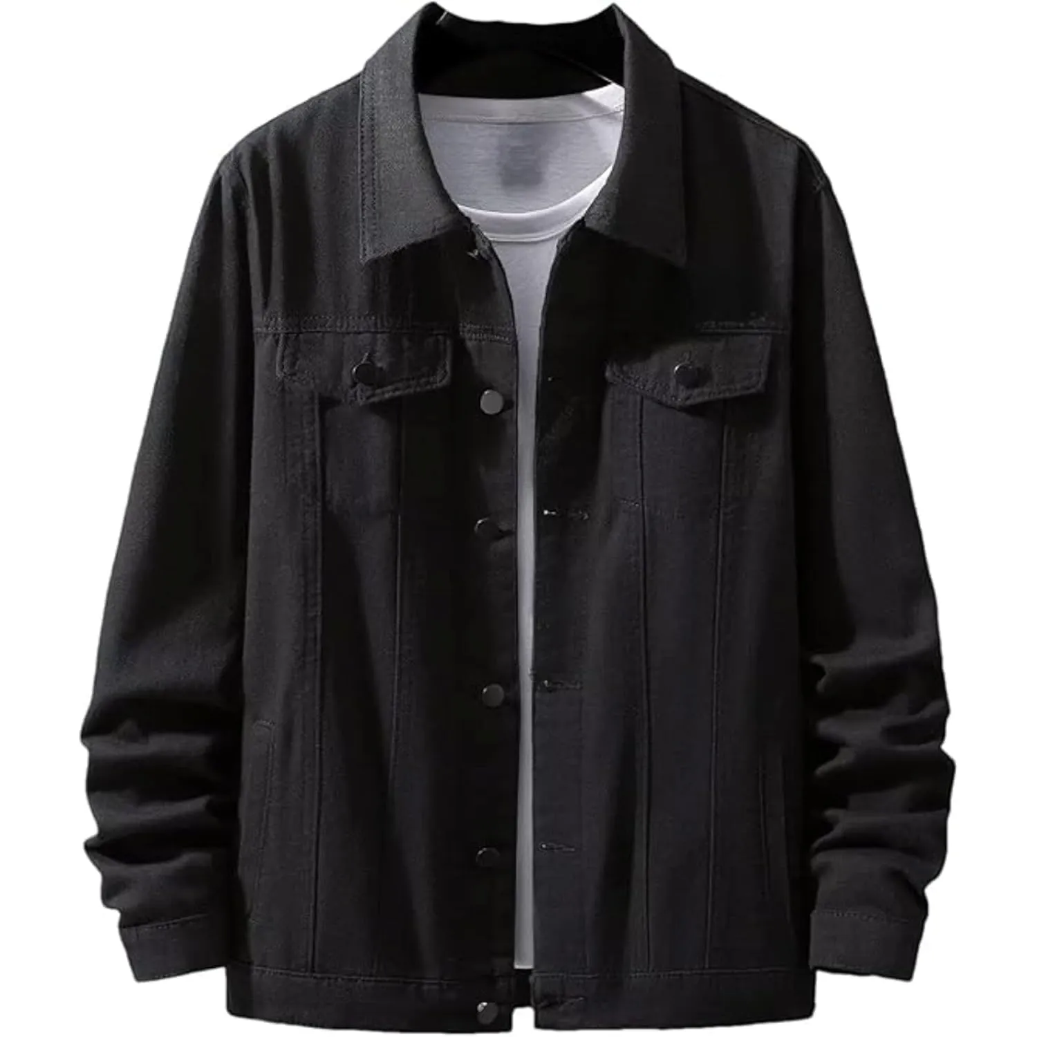 Maiyifu-GJ Jean Jacket for Men Casual Slim Fit Ripped Jean Coat Distressed Button Down Denim Jacket (BlackB1,3X-Large)