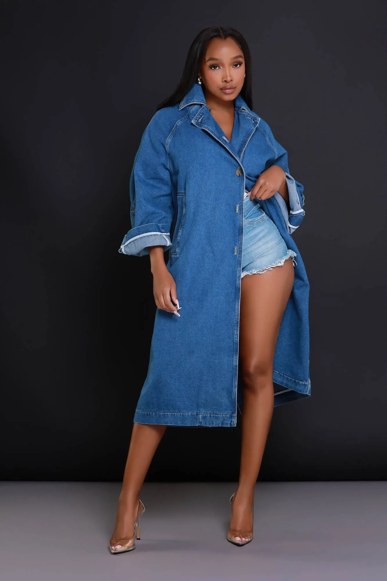 Make It Work Dual Button Denim Jacket - Medium Wash