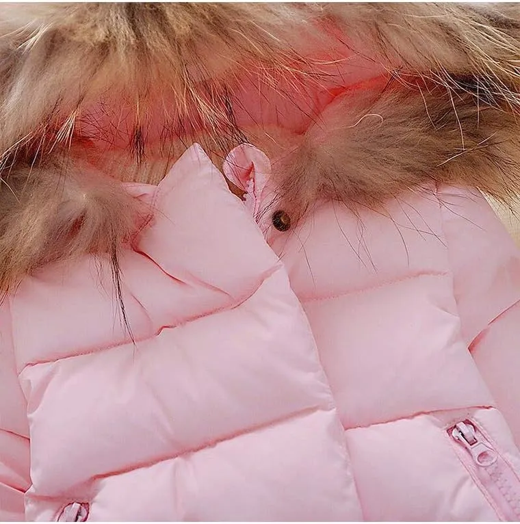 Mallimoda Baby Boys Girls Down Jacket Toddler Winter Warm Puffer Down Coat Cotton Hooded Fur Snowsuit