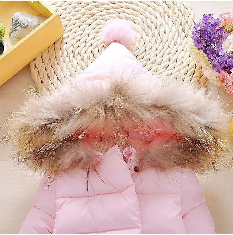 Mallimoda Baby Boys Girls Down Jacket Toddler Winter Warm Puffer Down Coat Cotton Hooded Fur Snowsuit