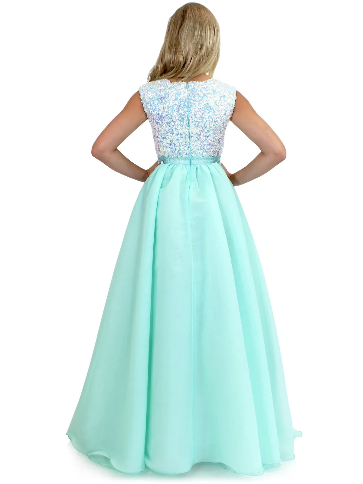 Marc Defang 5009 Size 10 White Kids Long Formal Dress A Line Sequin Girls Pageant Dress Chiffon Kids