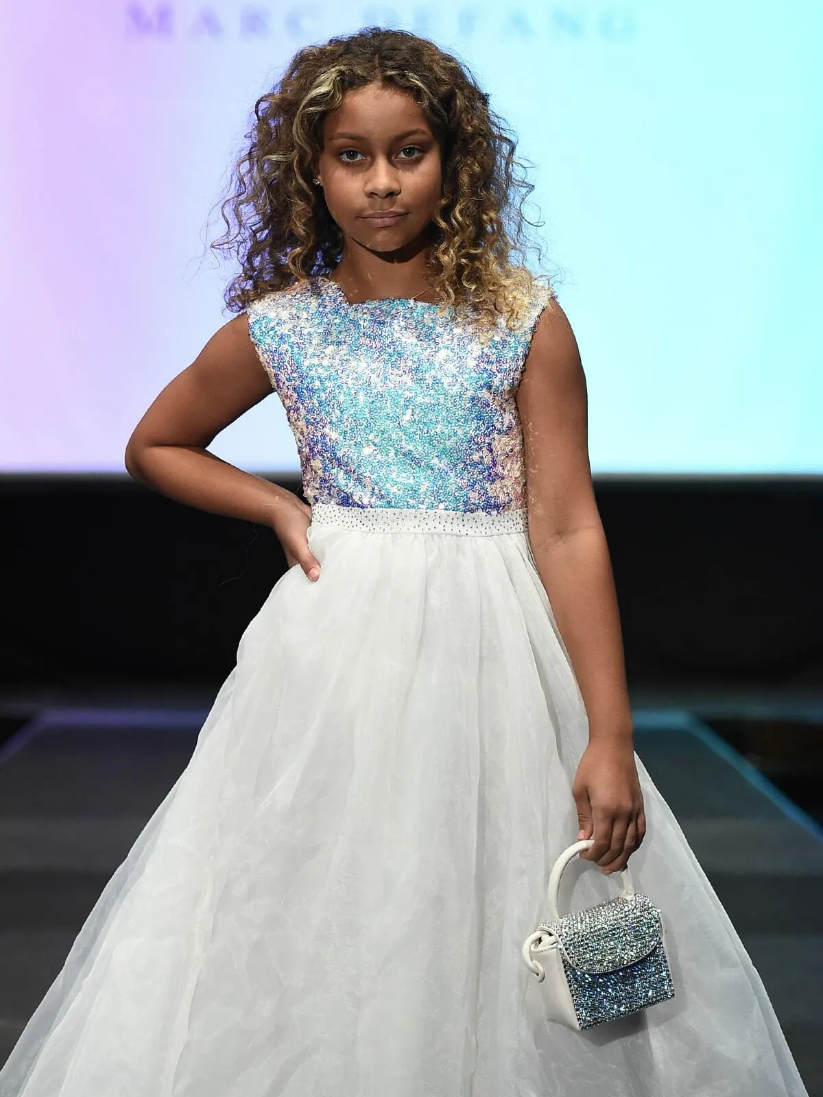 Marc Defang 5009 Size 10 White Kids Long Formal Dress A Line Sequin Girls Pageant Dress Chiffon Kids