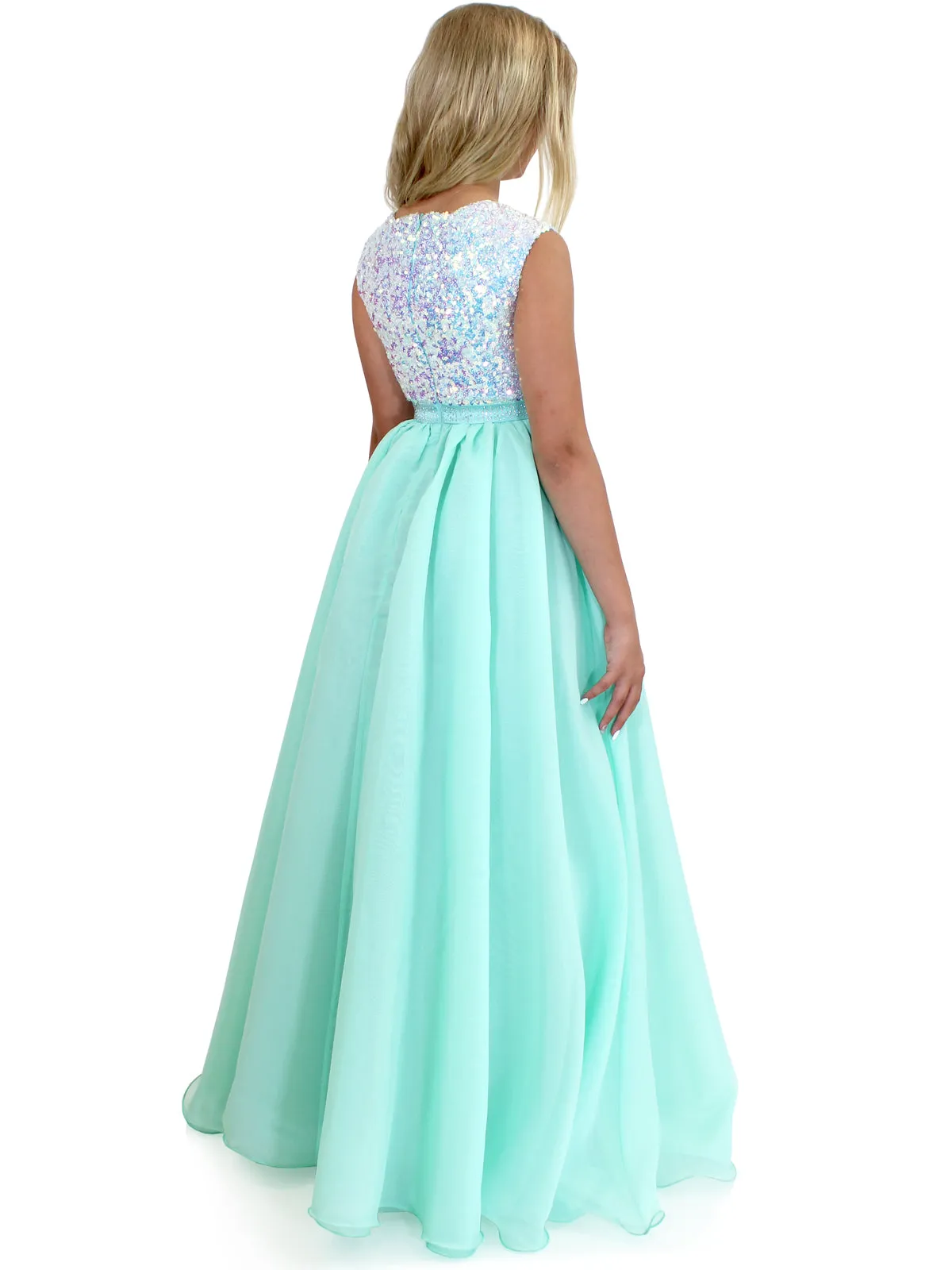 Marc Defang 5009 Size 10 White Kids Long Formal Dress A Line Sequin Girls Pageant Dress Chiffon Kids
