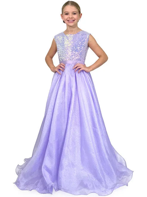 Marc Defang 5009 Size 10 White Kids Long Formal Dress A Line Sequin Girls Pageant Dress Chiffon Kids