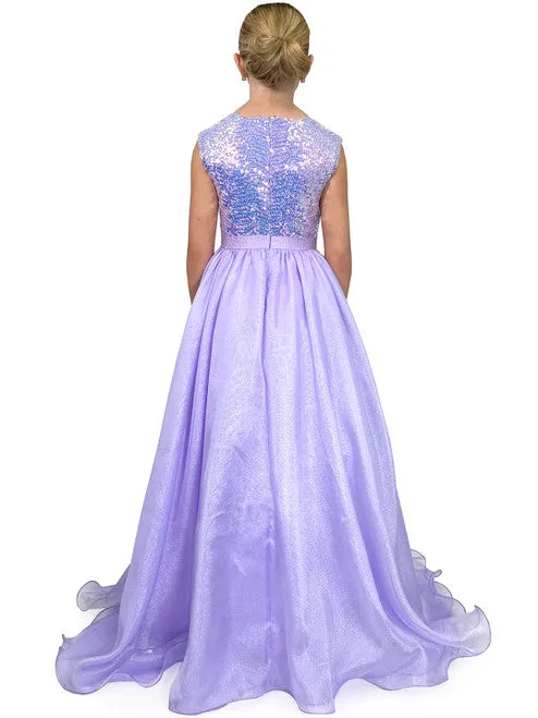 Marc Defang 5009 Size 10 White Kids Long Formal Dress A Line Sequin Girls Pageant Dress Chiffon Kids