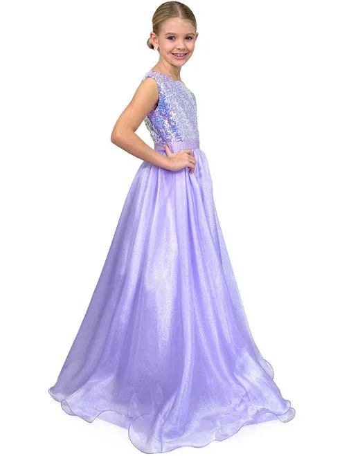 Marc Defang 5009 Size 10 White Kids Long Formal Dress A Line Sequin Girls Pageant Dress Chiffon Kids