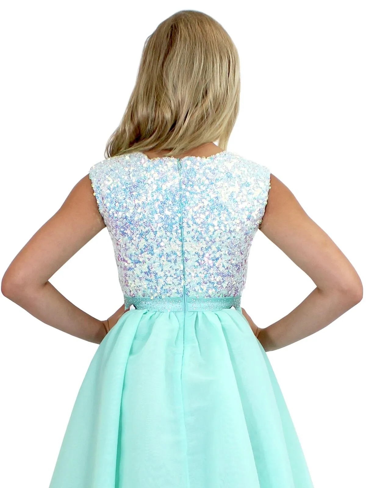 Marc Defang 5009 Size 10 White Kids Long Formal Dress A Line Sequin Girls Pageant Dress Chiffon Kids