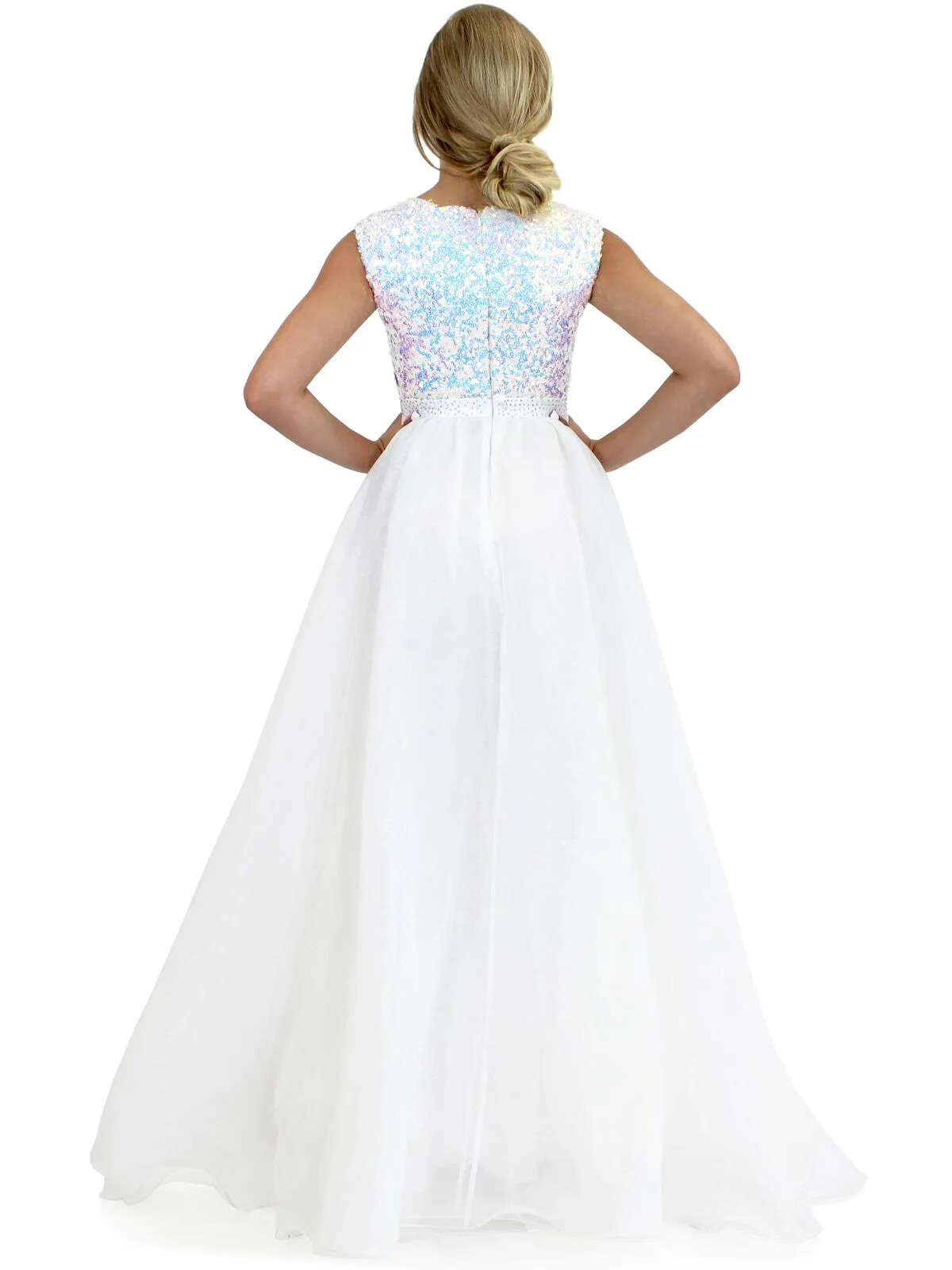 Marc Defang 5009 Size 10 White Kids Long Formal Dress A Line Sequin Girls Pageant Dress Chiffon Kids