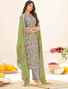 Masakali Unstitched Pure Cambric Cotton Suit Set Grey