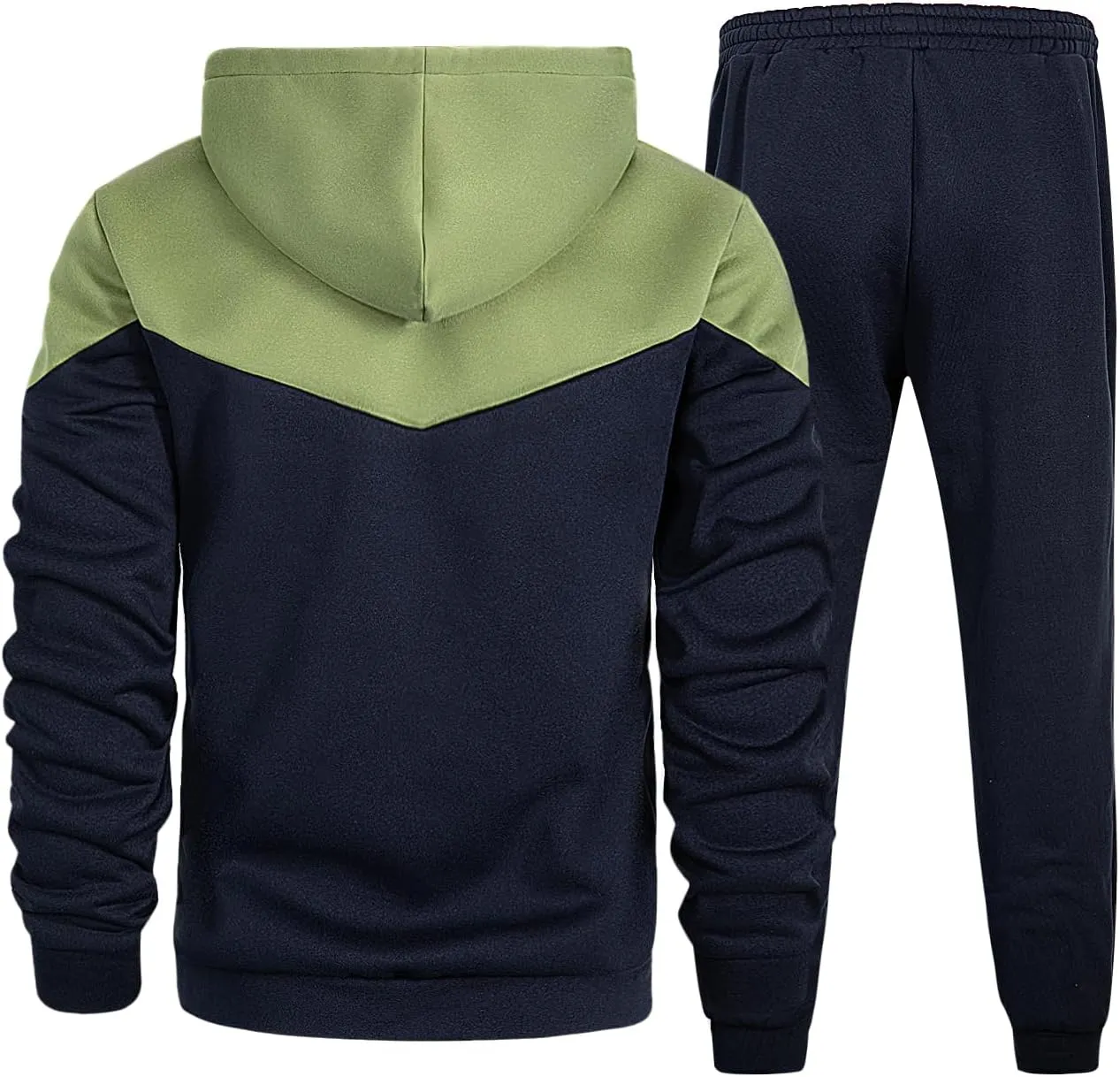 Men's Color Blocked Hoodie Long Sleeve 2 Piece Set Loose Casual Adjustable Hoodie Loose Pants Sports Set