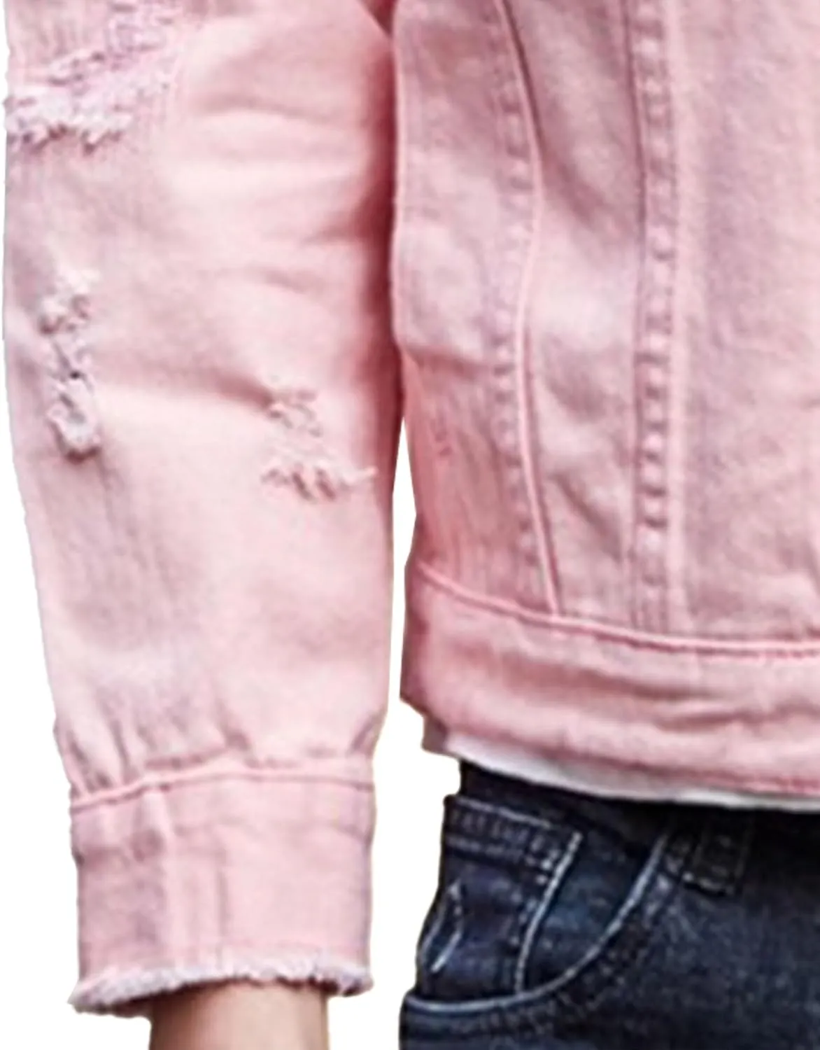Men's Distressed Ripped Denim Jacket Casual Button Down Holes Trucker Jacket Regular Fit Cotton Biker Jean Coat