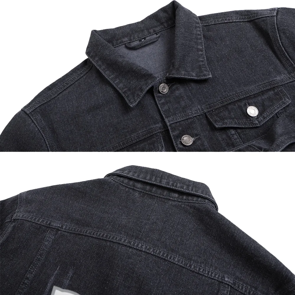 Mens Vintage Cartoon Cute Bear Ric Prints Denim Jacket