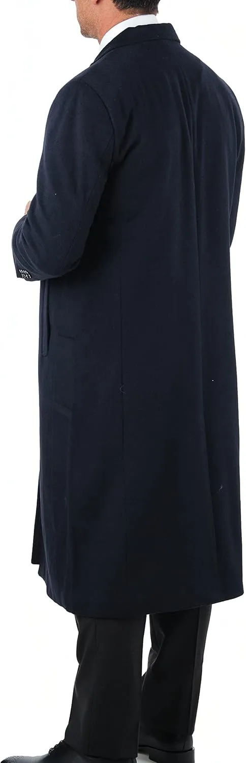 Men's Wool Cashmere Single Breasted Full Length Overcoat Top Coat