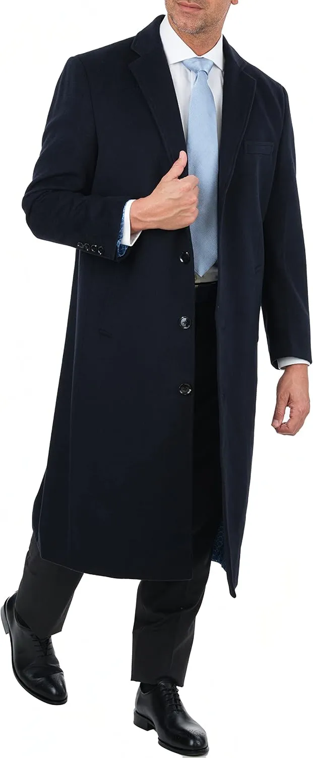 Men's Wool Cashmere Single Breasted Full Length Overcoat Top Coat