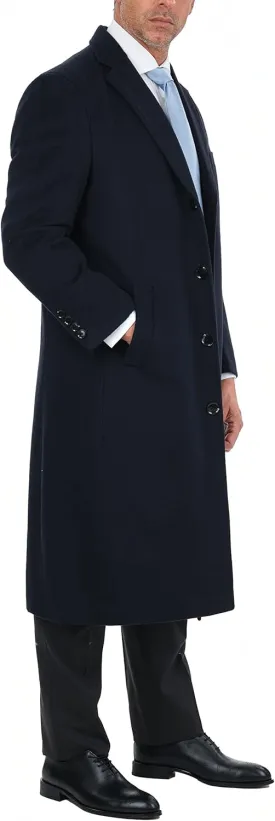 Men's Wool Cashmere Single Breasted Full Length Overcoat Top Coat