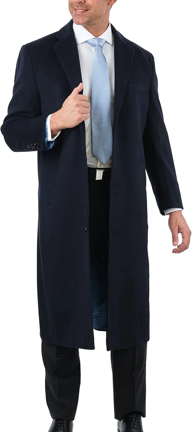Men's Wool Cashmere Single Breasted Full Length Overcoat Top Coat