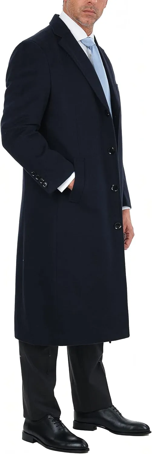 Men's Wool Cashmere Single Breasted Full Length Overcoat Top Coat