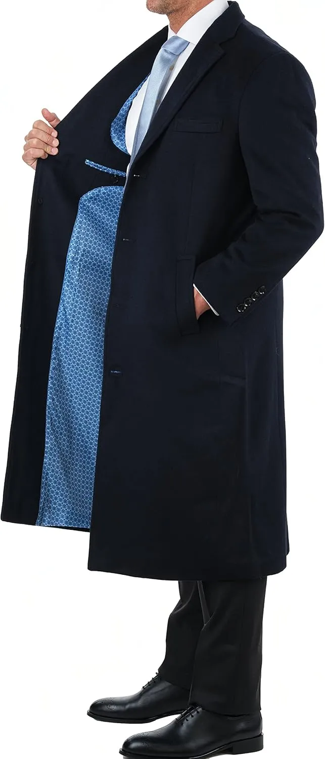 Men's Wool Cashmere Single Breasted Full Length Overcoat Top Coat