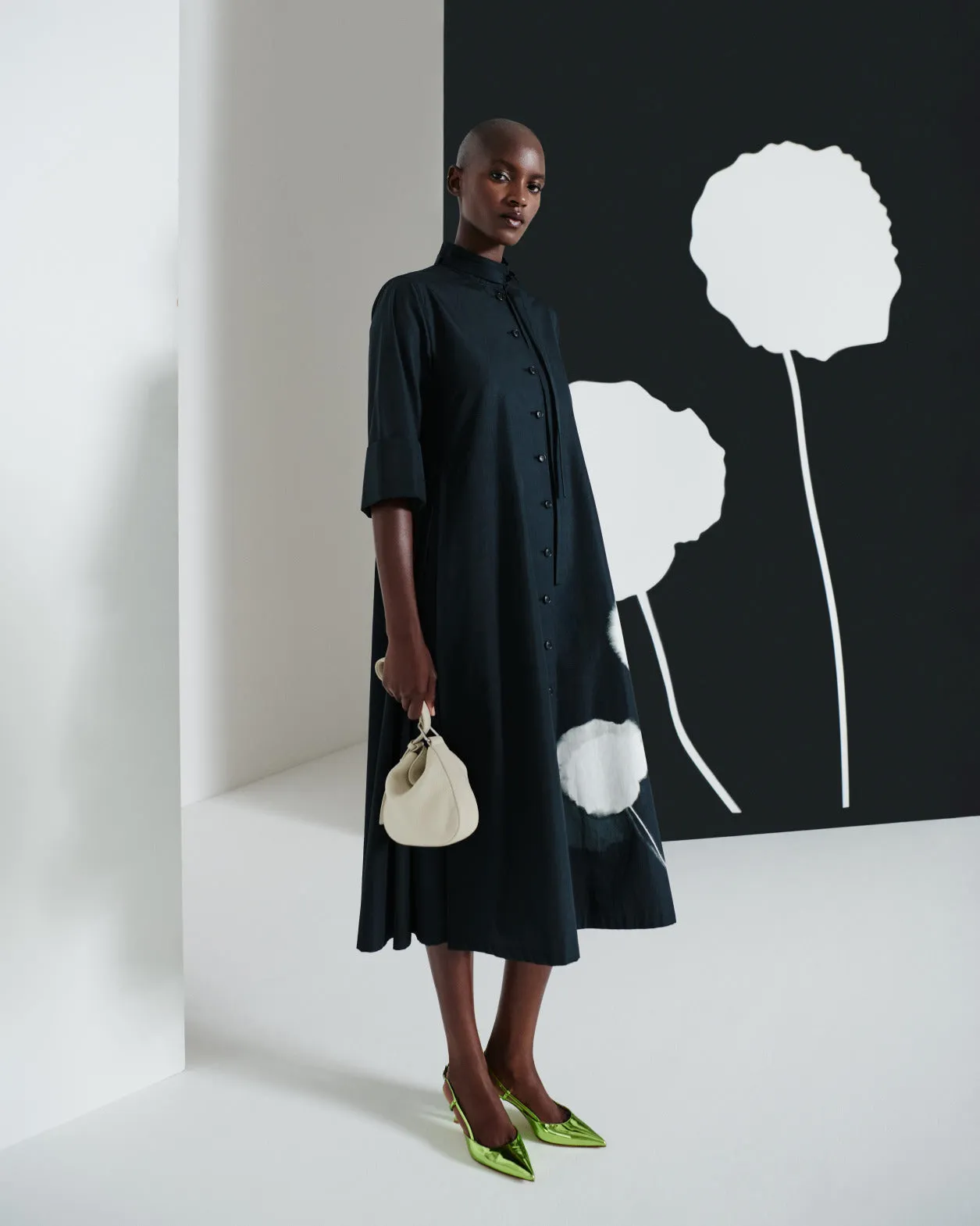 Midi Shirt Dress with Dandelion Print