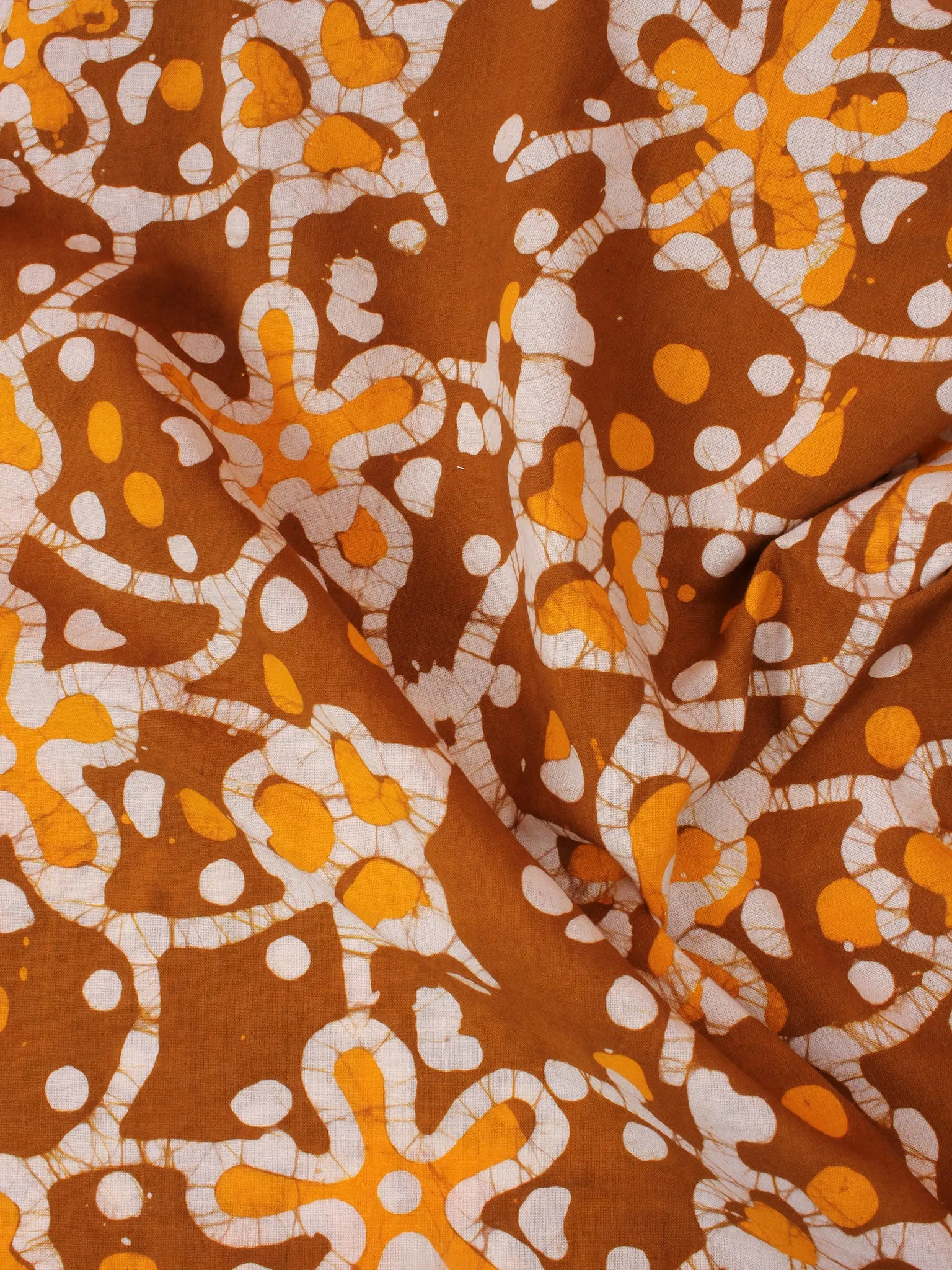 Mustard Yellow White Hand Block Printed Cotton Fabric Per Meter - F0916348