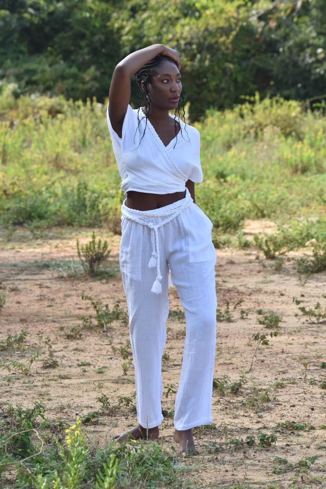 Natural Cotton Muslin Blouse Pants Set