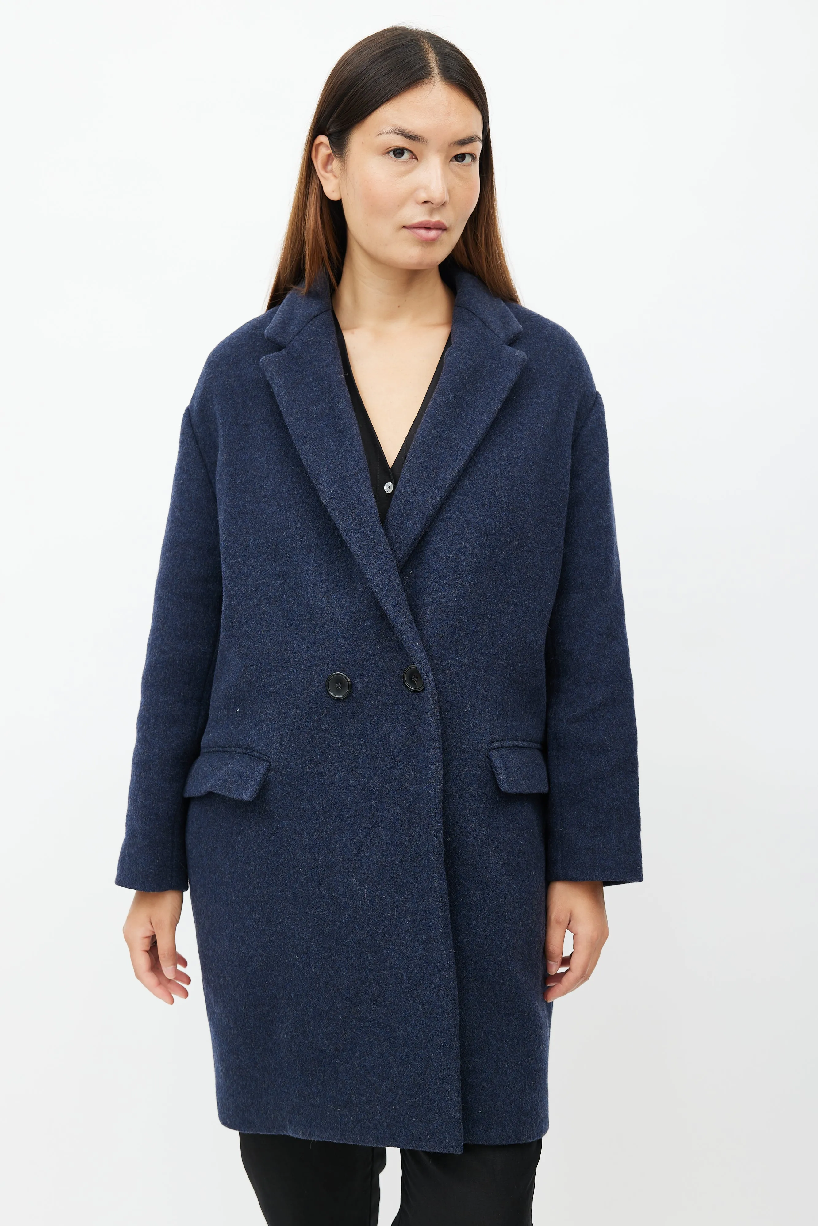 Navy Wool Double Breasted Coat