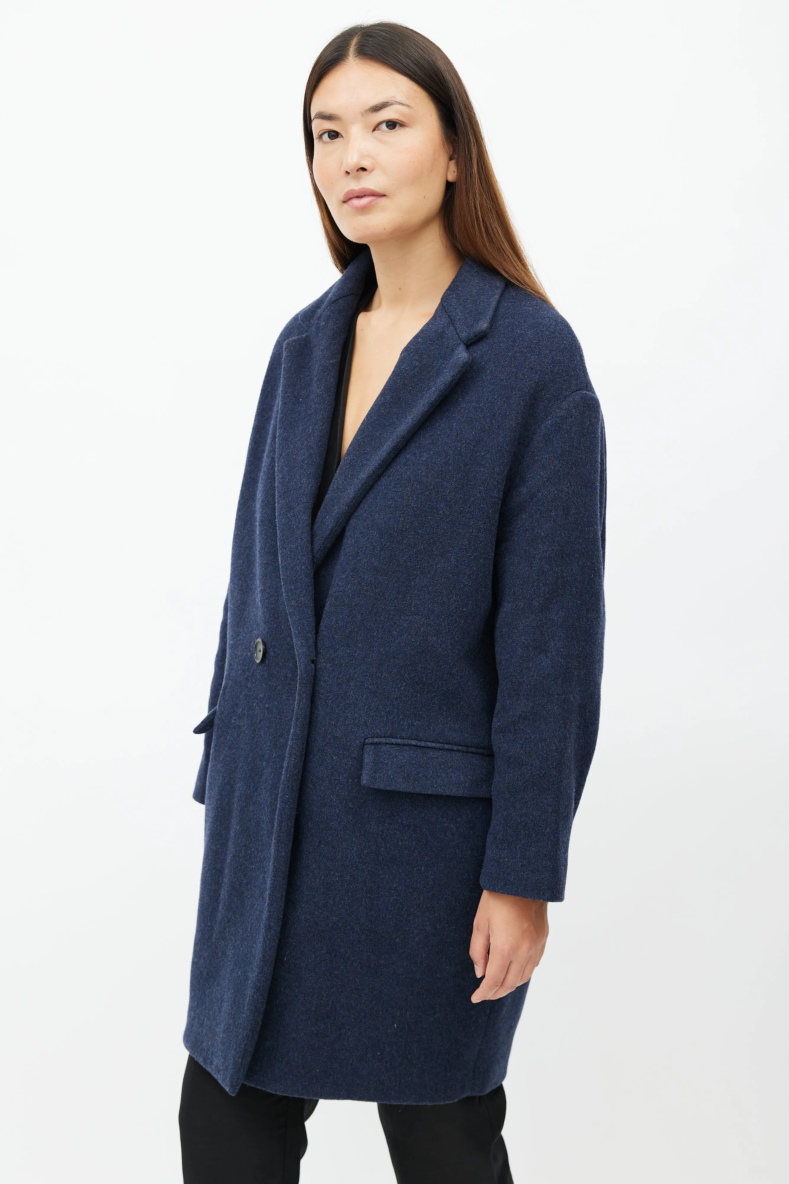 Navy Wool Double Breasted Coat