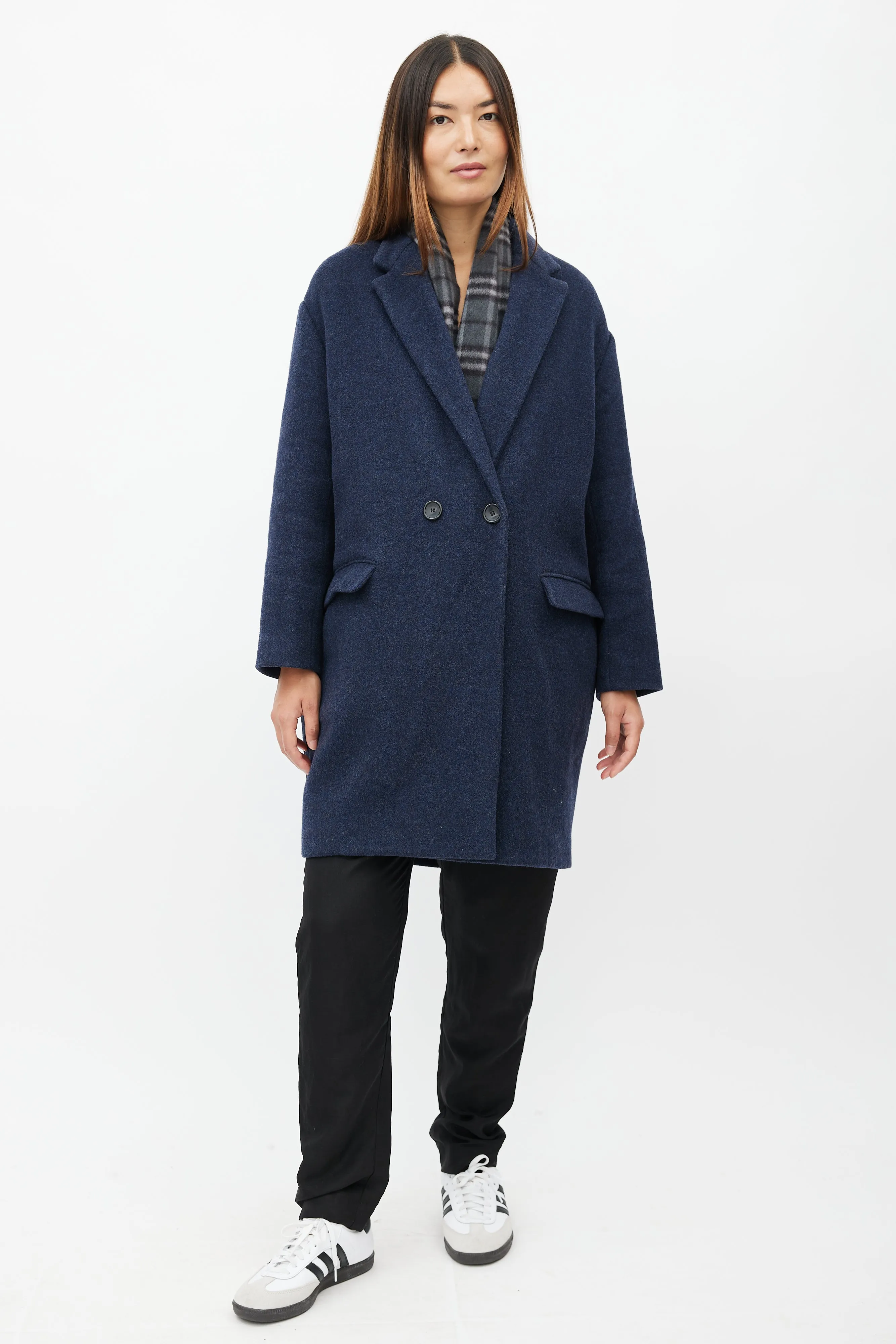Navy Wool Double Breasted Coat